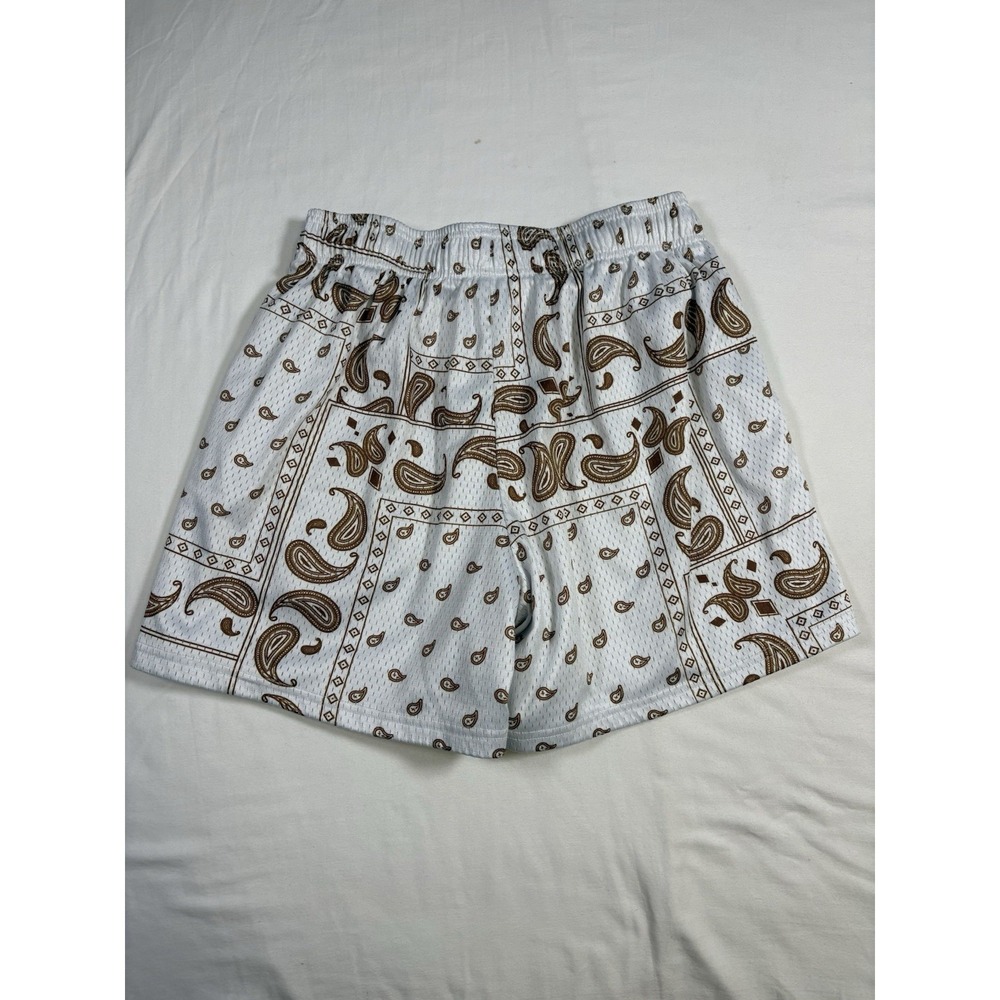 Inaka Power Mesh Shorts Mens XL White Brown Bandana Paisley Gym Workout - Picture 5 of 7